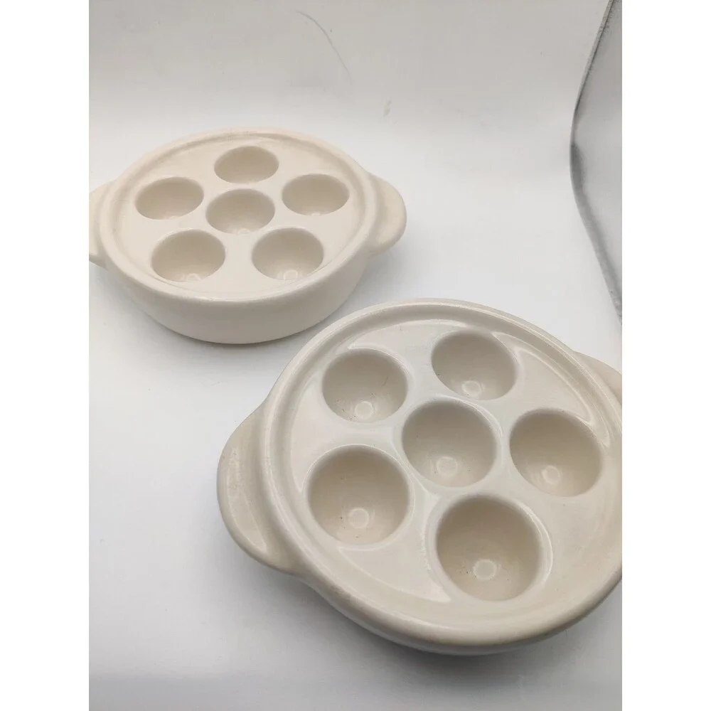 Vintage French Bistro Ceramic Escargot Dishes, Set of 2, 6-Well Snail Plates